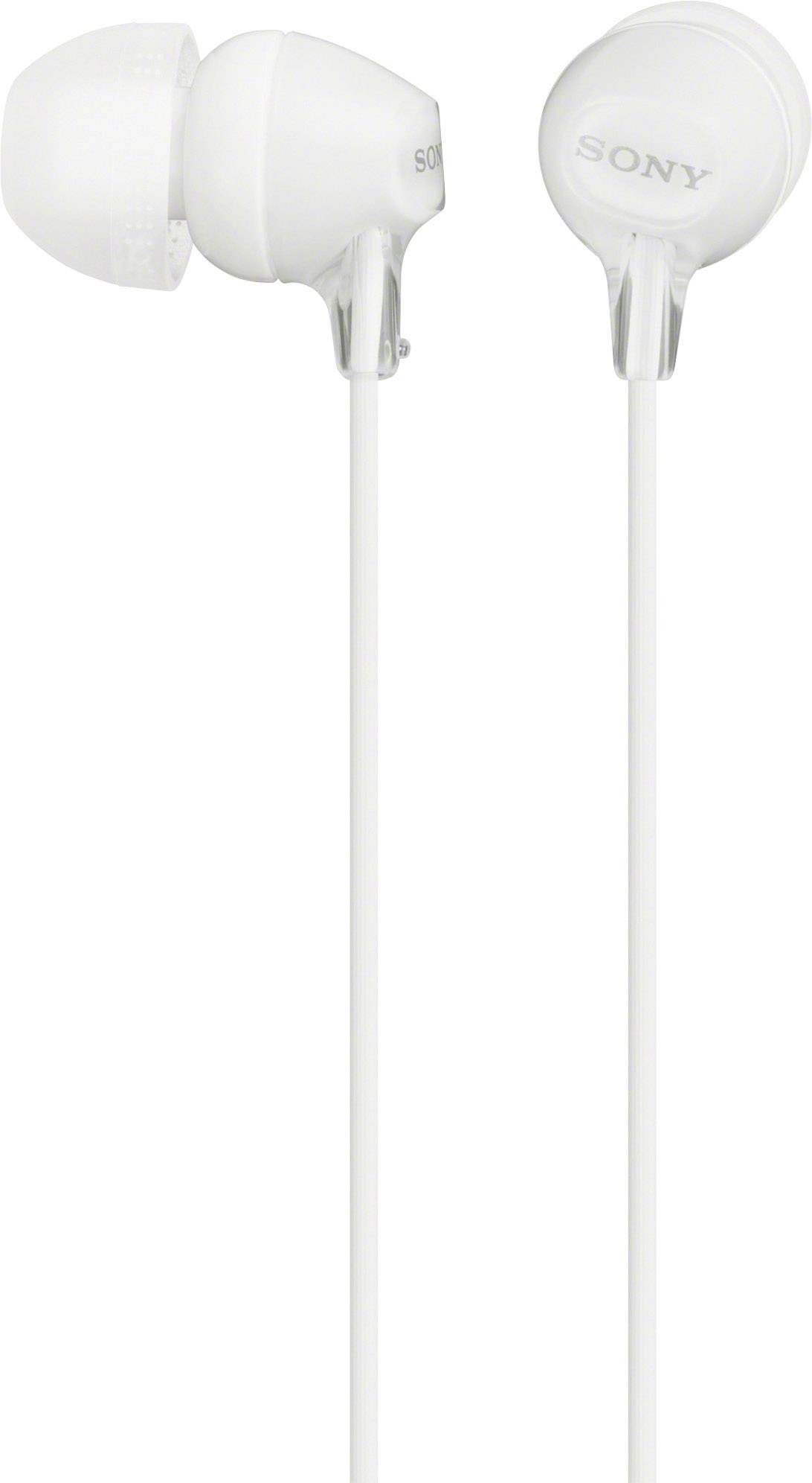 Bijele In-ear slušalice sa Sony logotipom na špicevima, pokazuju jednostavan i elegantan dizajn.
