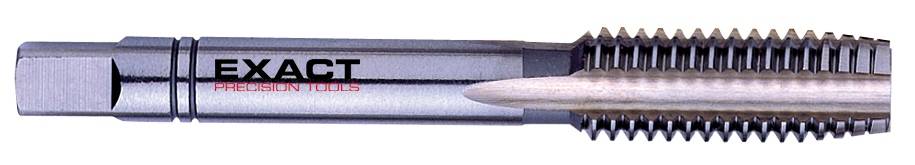 Metalni narezni svrdak s natpisom 'EXACT PRECISION TOOLS' na boku, prikazuje navoje vijka i reznu ivicu.