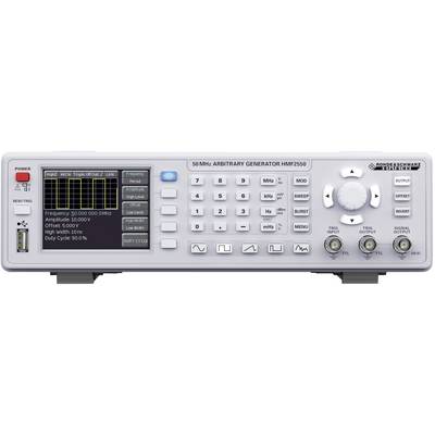 Generator funkcijskog signala 50 MHz HMF2550 prikazuje frekvencije, amplitudu i druge parametre na zaslonu s kontrolnim elementima s desne strane.