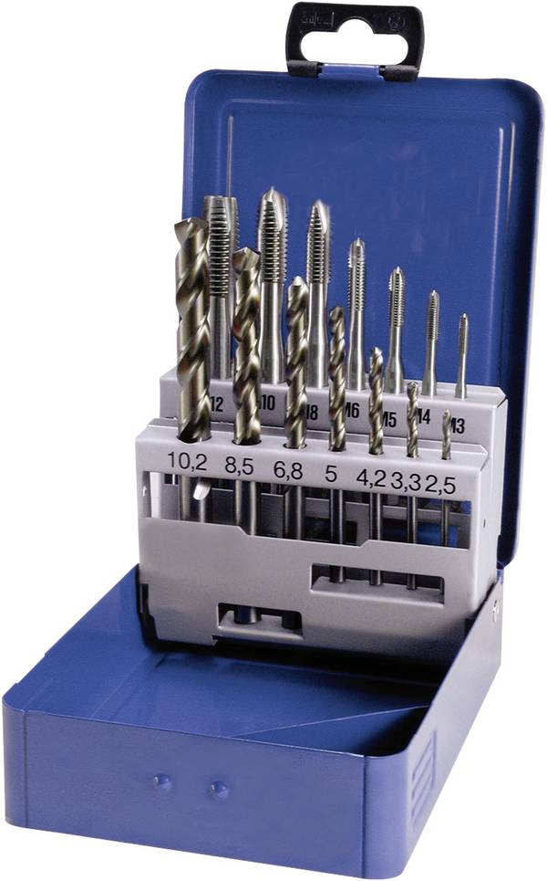 Strojno narezno svrdlo, 14-delni komplet, metrički navoj, narezivanje u desno Eventus 10317 DIN 371, DIN 376 HSS oblik B 1 set