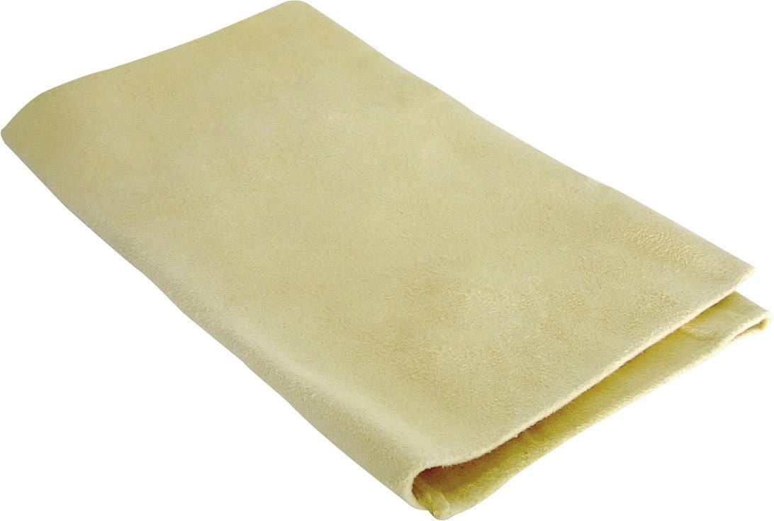 Žuta, presavnjena krpa, vjerojatno za čišćenje, leži na ravnoj površini.