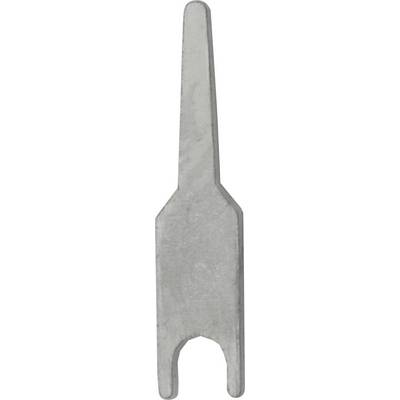 Srebrni metalni alat s dugom, ravnom ručkom koji završava vilastim vrhom sa dva zuba.