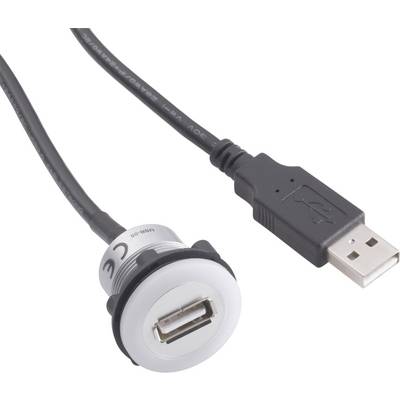 Crni USB kabel s okruglim, bijelim USB priključnim adapterom.