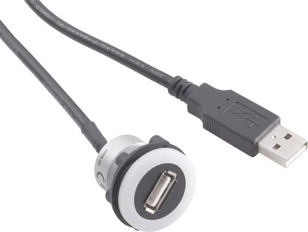 ženski, ugradbeni, utikač USB-05-BK USB utičnica tip A, osvjetljena na USB utikač tip A s 60 cm kabla 1229321 TRU COMPONENTS Sadržaj: 1 St.