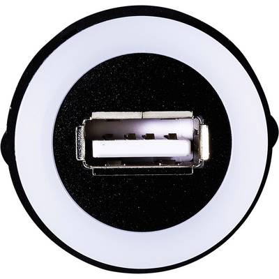 USB priključak, Tip-A, prikazan frontalno. Utičnica je okružena bijelim prstenom, smještena ispred crne pozadine.