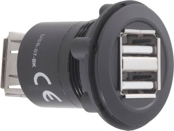 <br>  TRU COMPONENTS<br>  USB-07-BK<br>  <br>  ženski, ugradbeni, adapter<br>  2 x USB utičnica tip A na USB utičnicu tip A<br>  Sadržaj: 1 St.<br>