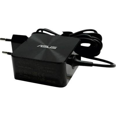 Crni prijenosni punjač za laptop s ASUS logotipom, europskim utikačem i priključenim kabelom.