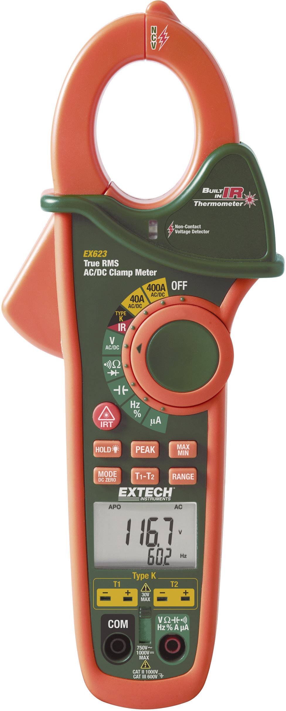Extech EX623 strujne stezaljke, ručni multimetar digitalni IR termometar CAT III 600 V Zaslon (brojevi): 40000