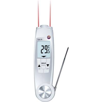 Digitalni kuhinjski termometar s zaslonom pokazuje 29°C i ima sklopljivu metalnu sondu te lasersku funkciju za mjerenje temperature.