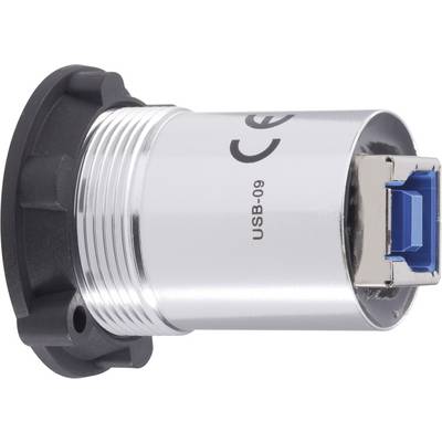 Srebrni USB priključak s plavom unutarnjom oblogom i CE oznakom.