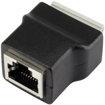 Crni Ethernet adapter s RJ45 utičnicom, pogodan za spajanje mrežnih kabela u kućnoj mreži.