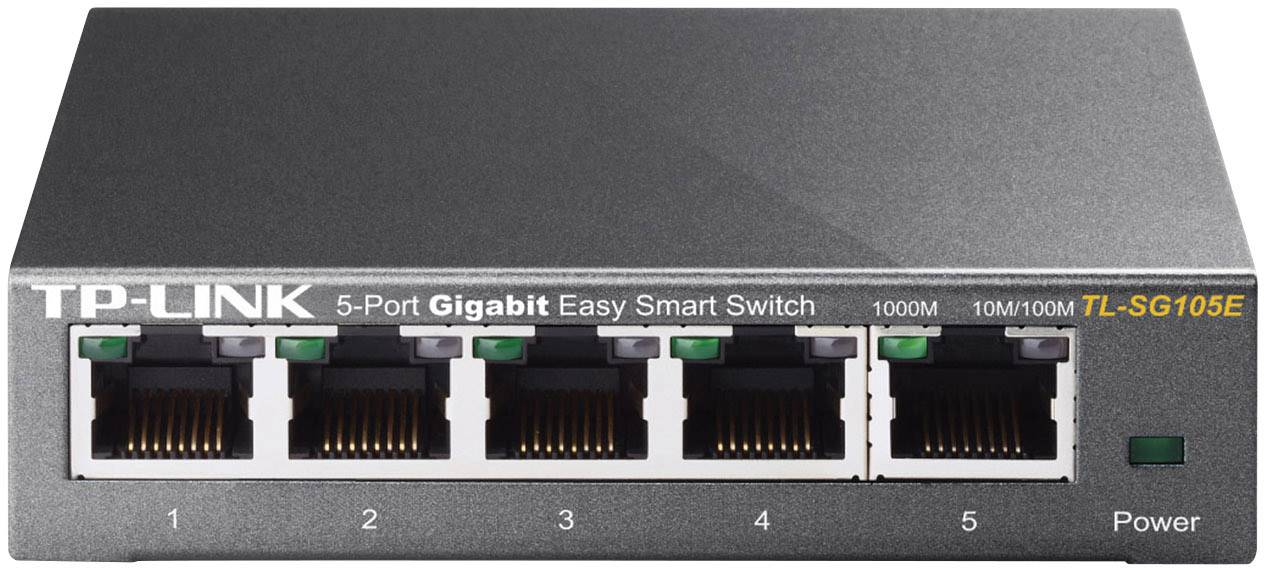 5-portni Gigabit Easy Smart Switch od TP-Linka, model TL-SG105E, ima pet Ethernet portova. Kompaktna veličina za mrežne primjene.