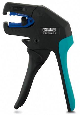 Na slici je prikazan crni i plavi skidač izolacije. Alat pokazuje karakterističan oblik kliješta sa plavim mehanizmom za stezanje.