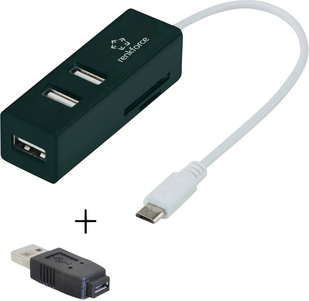 Renkforce 3 vrata USB-Hub s ugrađenim čitačem sd kartica, s otg funkcijom crna