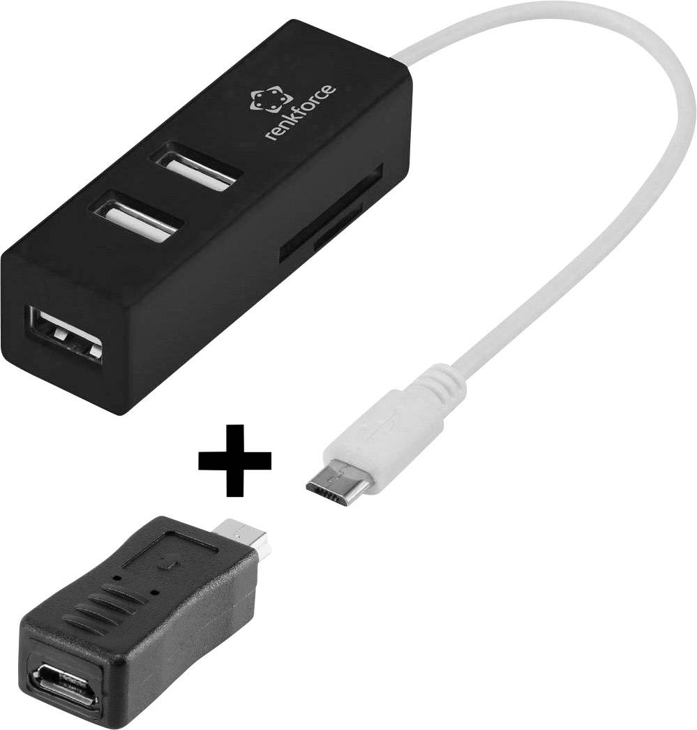 Renkforce 3 vrata USB-Hub s ugrađenim čitačem sd kartica, s otg funkcijom crna