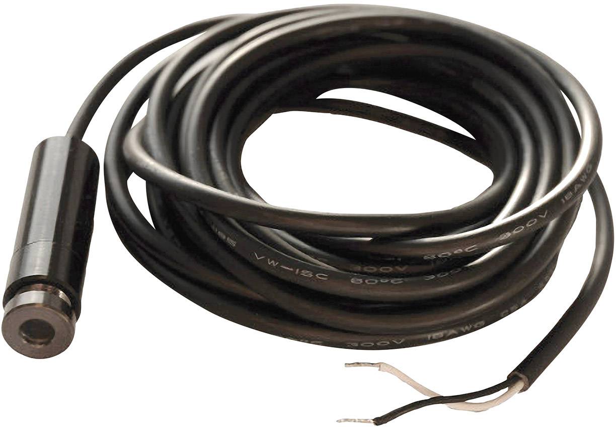 Crni kabel s otvorenim krajevima žice i cilindričnim priključkom, vjerojatno elektronički povezni kabel.