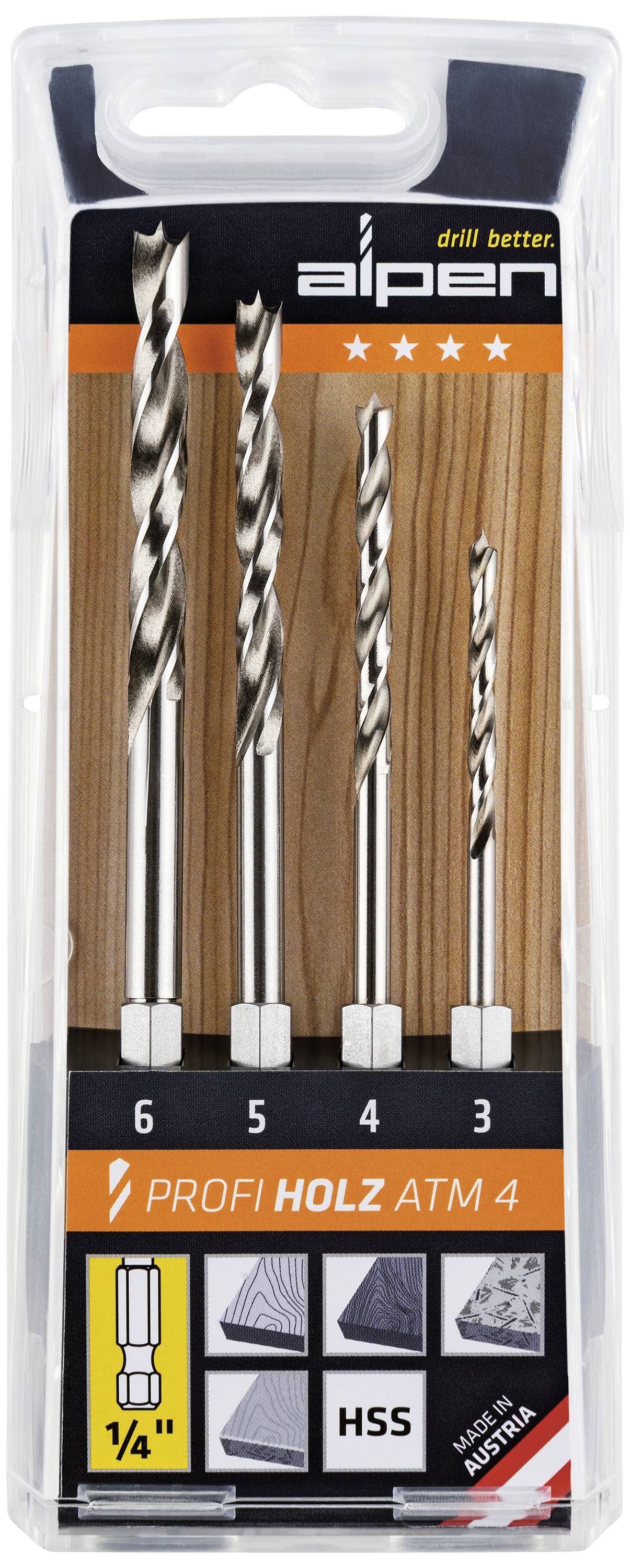 Alpen 603002100 Hout-spiraalboorset 4-delig 3 mm, 4 mm, 5 mm, 6 mm 1/4 (6.3 mm) 1 set(s)