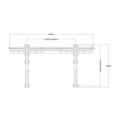 Tehnički nacrt nosača s dimenzijama: širina 858 mm, podesiva visina od 595 do 1010 mm, dubina između 234 i 324 mm.
