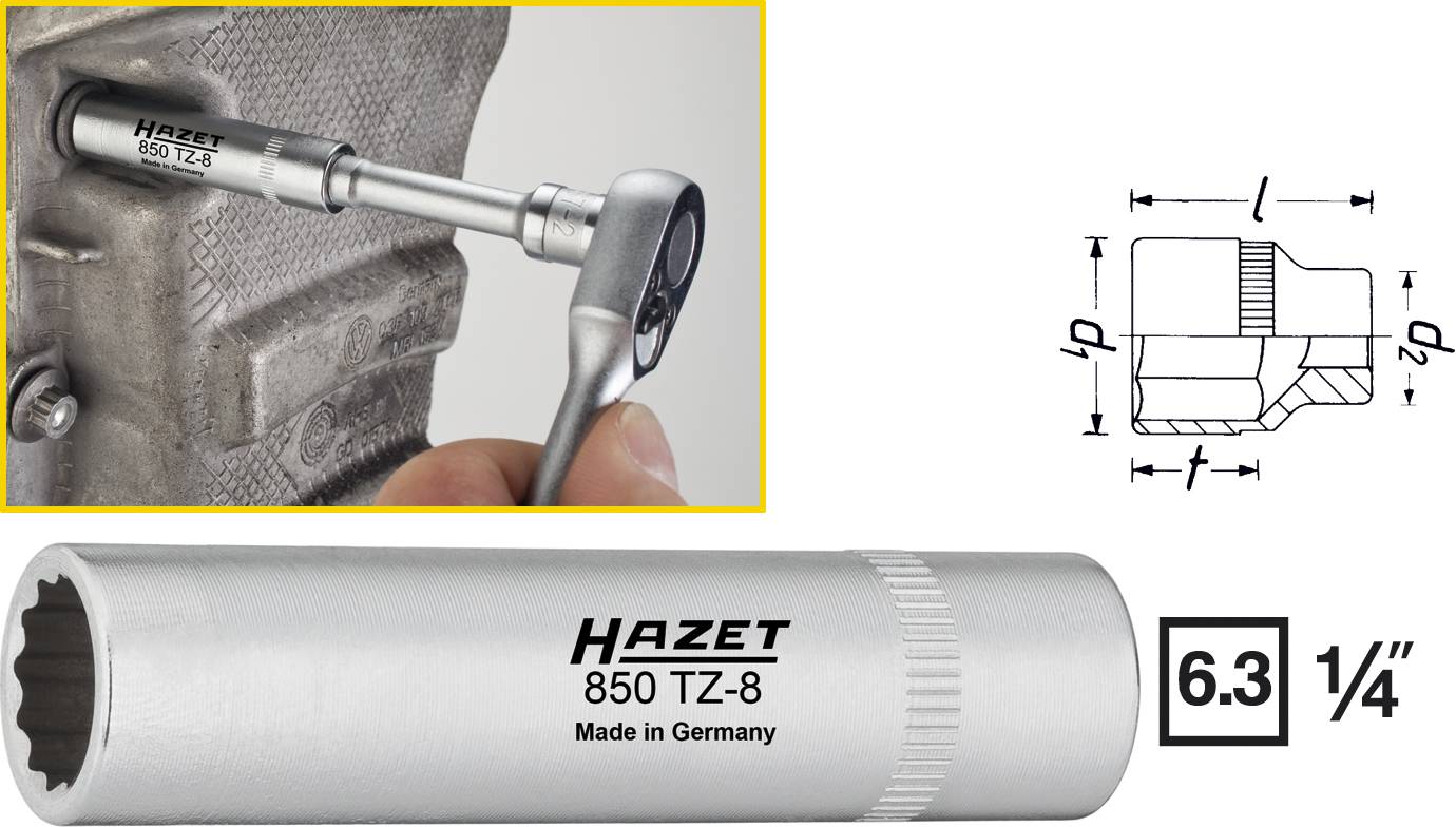 Unutarnji šesterokutni nasadni ključ 8 mm 1/4" (6.3 mm) dimenzija proizvoda, dužina 50 mm Hazet 850TZ-8