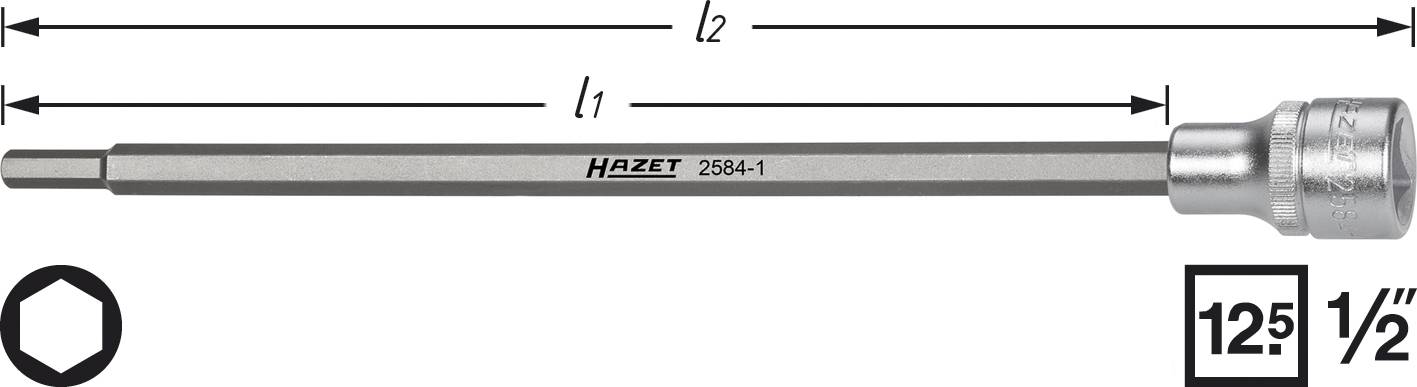 Hazet 2584-1 2584-1 Inbus Zuigbuis-steeksleutelinzet 6 mm 1/2 (12,5 mm)