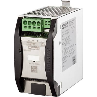 Napajanje na DIN šini od Murr Elektronika. Projektirano za 24VDC/20A. Jasno označeno i s prepoznatljivim zelenim priključnim stezaljkama.