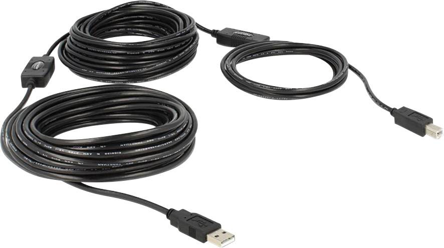 Crni USB produžni kabel s USB utikačem i USB utičnicom, pogodan za spajanje uređaja na većim udaljenostima.