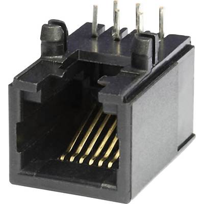 Crni RJ45 mrežni priključak s kontaktima zlatne boje i vidljivim metalnim pinovima na vrhu.