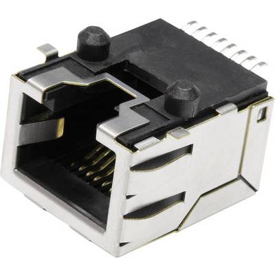 RJ45 utičnica izrađena od metala i plastike, koristi se za Ethernet mreže. Prikazuje kontakte unutar uređaja za prijenos podataka.
