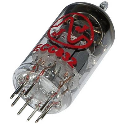 Elektronska cijev s osam metalnih čepova i prozirnim staklenim kućištem, s crvenim natpisom 'ECC832' i logotipom.
