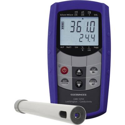 Mjerni uređaj za vodljivost GMH 5450 s plavim kućištem, prikazuje mjerne vrijednosti od 361,0 µS/cm i 24,4 °C, s uklonjivom sondom naprijed.