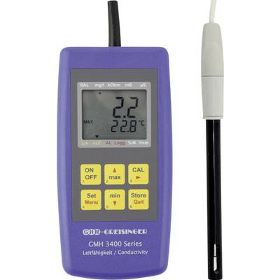 Plavi mjerni uređaj za provodljivost na zaslonu prikazuje '2.2 mS' i '22.8°C'. Ima žute tipke s različitim funkcijama.