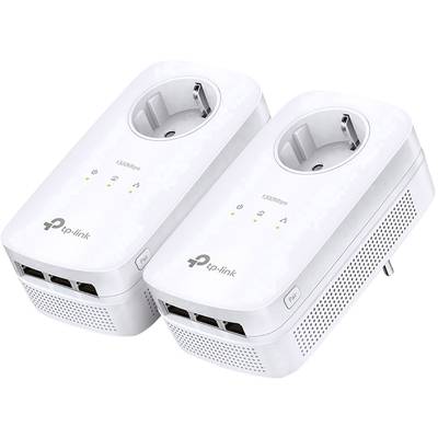 Dva bijela Powerline adaptera s utičnicama i Ethernet priključcima. Oba imaju LED indikatore za status povezivanja i napajanja.