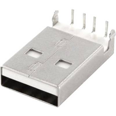 Srebrni USB utikač, pravokutan i tanak, s četiri kontakta na vrhu, namijenjen prijenosu podataka i napajanju uređaja.