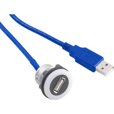 Plavi USB kabel s bijelo-sivim priključkom.