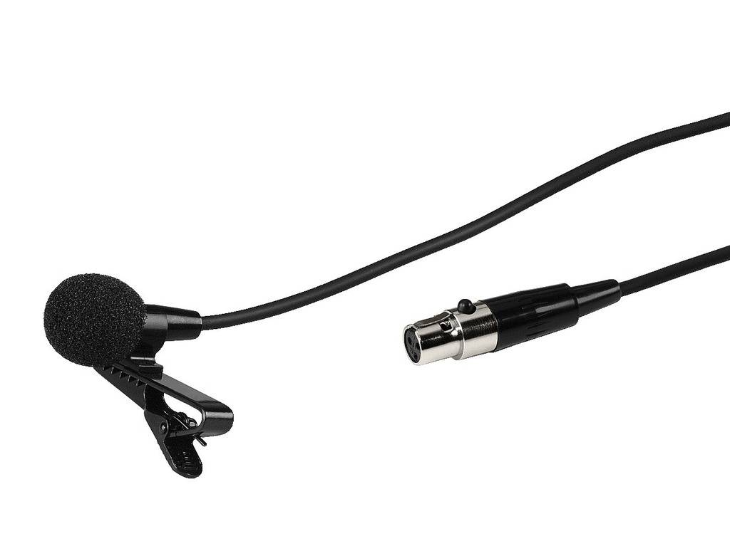 Crni štipaljka mikrofon s kopčom i kabelom završava se srebrnim priključkom. Idealan za slobodne audio snimke.