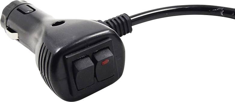 Crni adapter za punjenje vozila s dva prekidača, jedan označen crvenom oznakom, i priključkom za kabel.