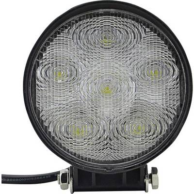 Okrugli LED radni reflektor sa šest vidljivih LED dioda i strukturiranim staklom, montiran na stabilnoj nosaču.