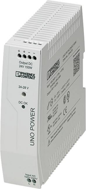 Istosmjerni napajač tvrtke Phoenix Contact, model 'UNO POWER'. Izlaz: 24V DC, 150W. Naponski ulaz: 100-240V AC.