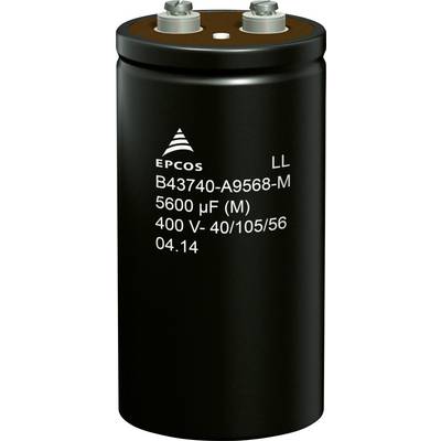 Crni cilindrični kondenzator s natpisom 'EPCOS B43740-A9568-M 5600 μF (M) 400 V- 40/105/56 04.14'.