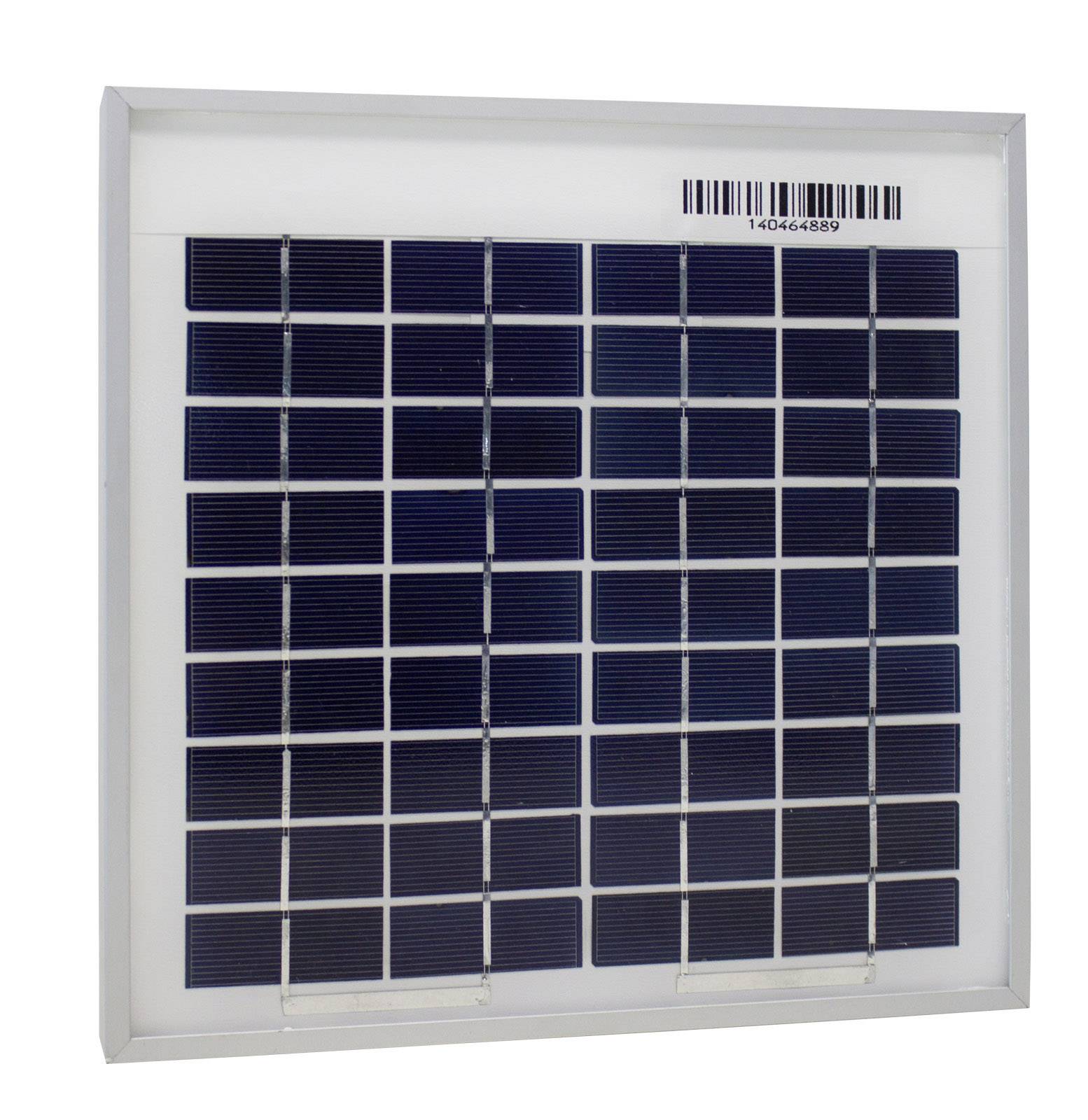 Mali solarni panel s barkod kodom gore desno prikazuje pravokutne solarne ćelije u bijelom okviru pred neutralnom pozadinom.