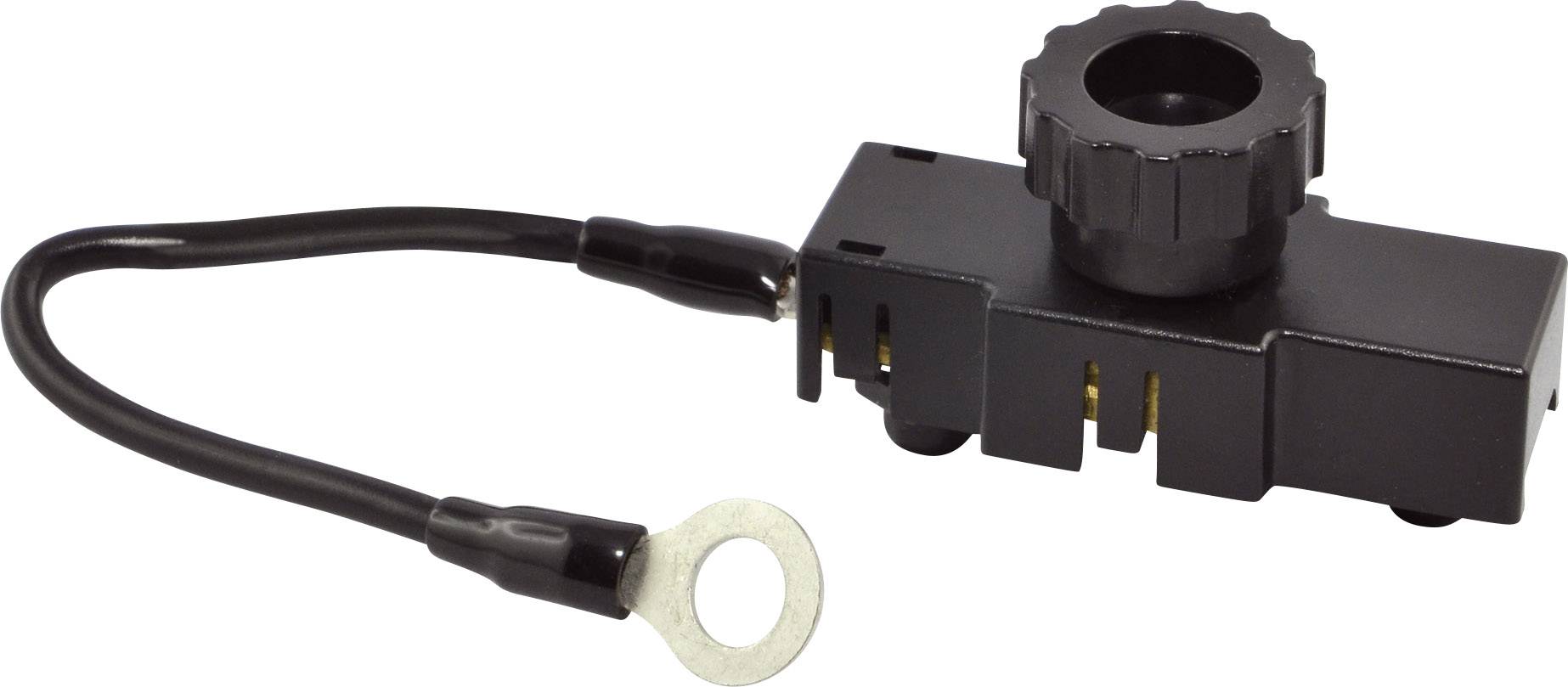 Crni električni element s kabelom i prstenastim priključkom. Glavni dio ima obrtljivi gumb na vrhu.