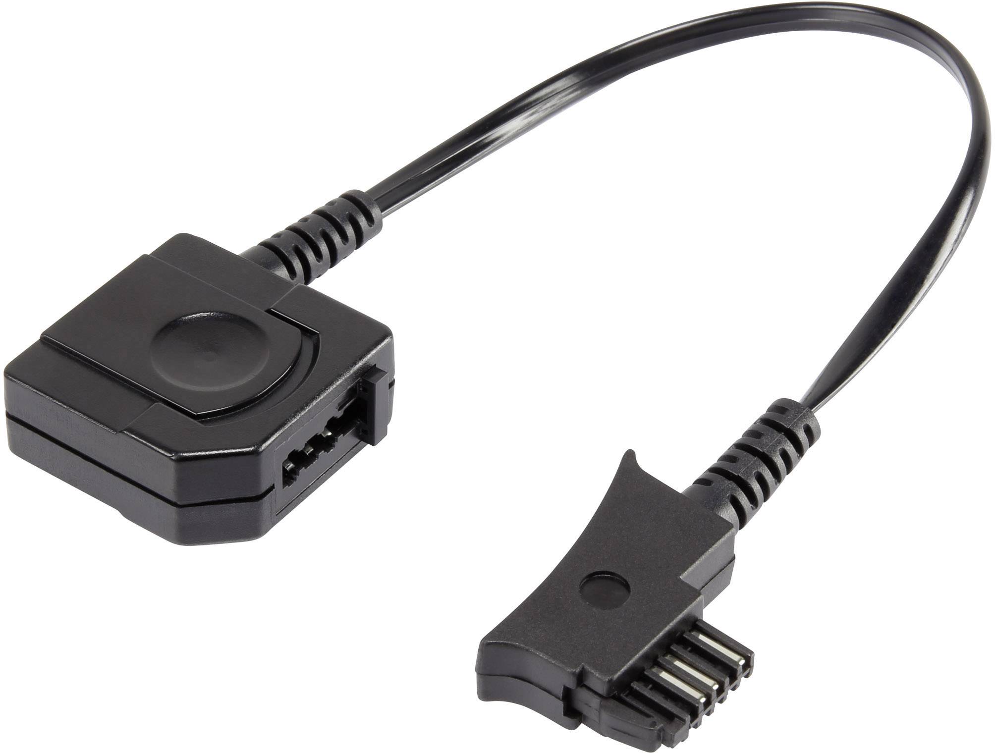 Crni adapter kabel s pravokutnim kućištem i specijaliziranim utikačem, pogodan za povezivanje i kontrolu napona elektroničkih uređaja.