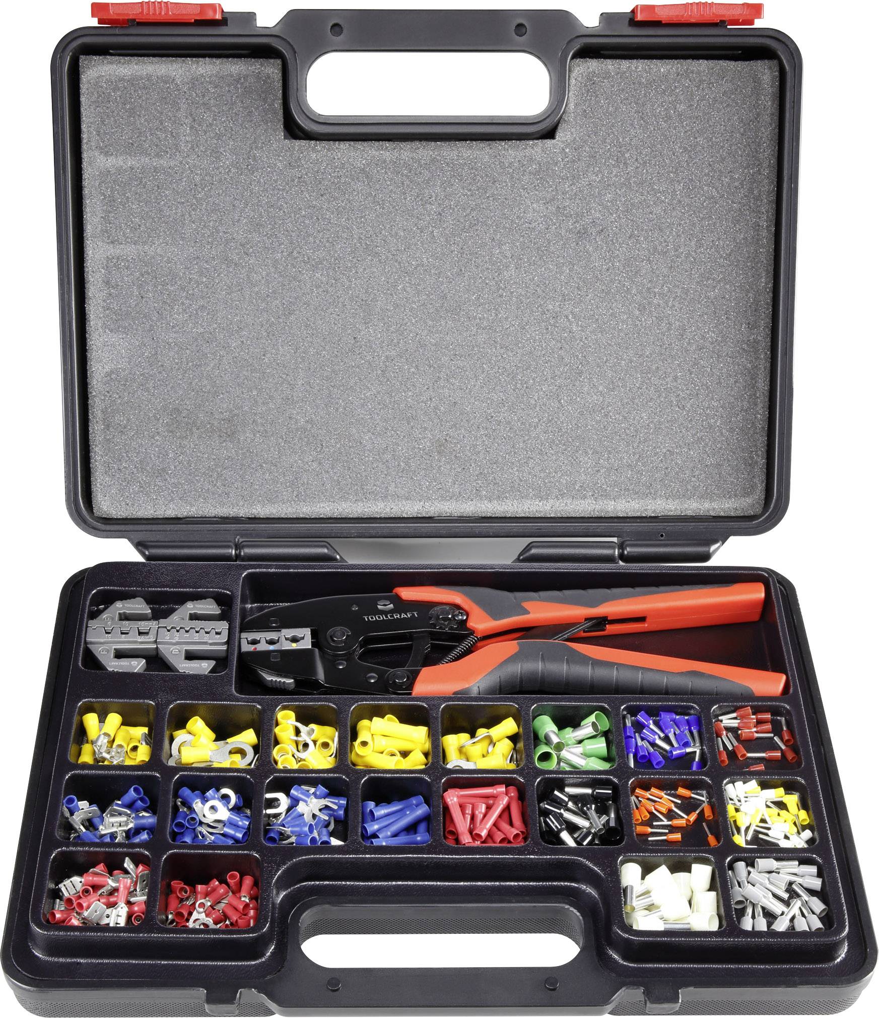 TOOLCRAFT PZ-507 1365635 Krimptangset 439-delig Kabelschoenen, Platte stekkers, Platte insteekhulzen, Doorverbinders, Adereindhulzen 0.5 tot 16 mm²