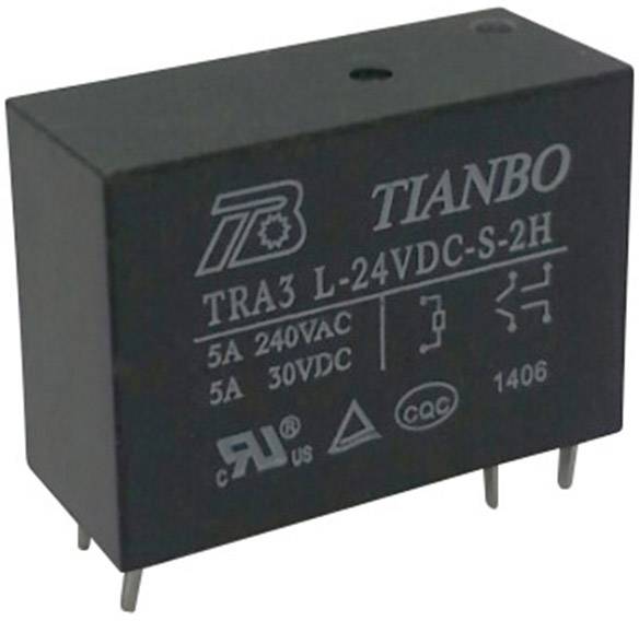 Crni releji od Tianba s natpisima 'TRA3 L-24VDC-S-2H', specifikacijama za napon, struju i certifikacijama.