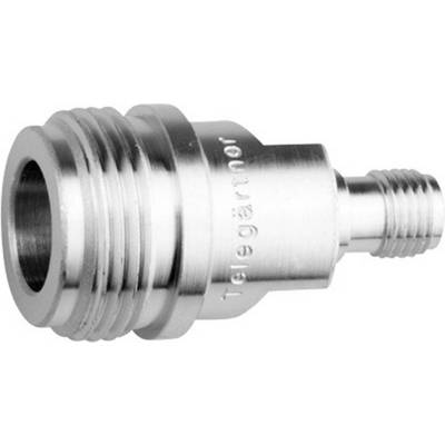 Metalni adapter s navojem, označen natpisom 'Telegärtner'. Koristi se za spajanje kabela u tehničkim primjenama.