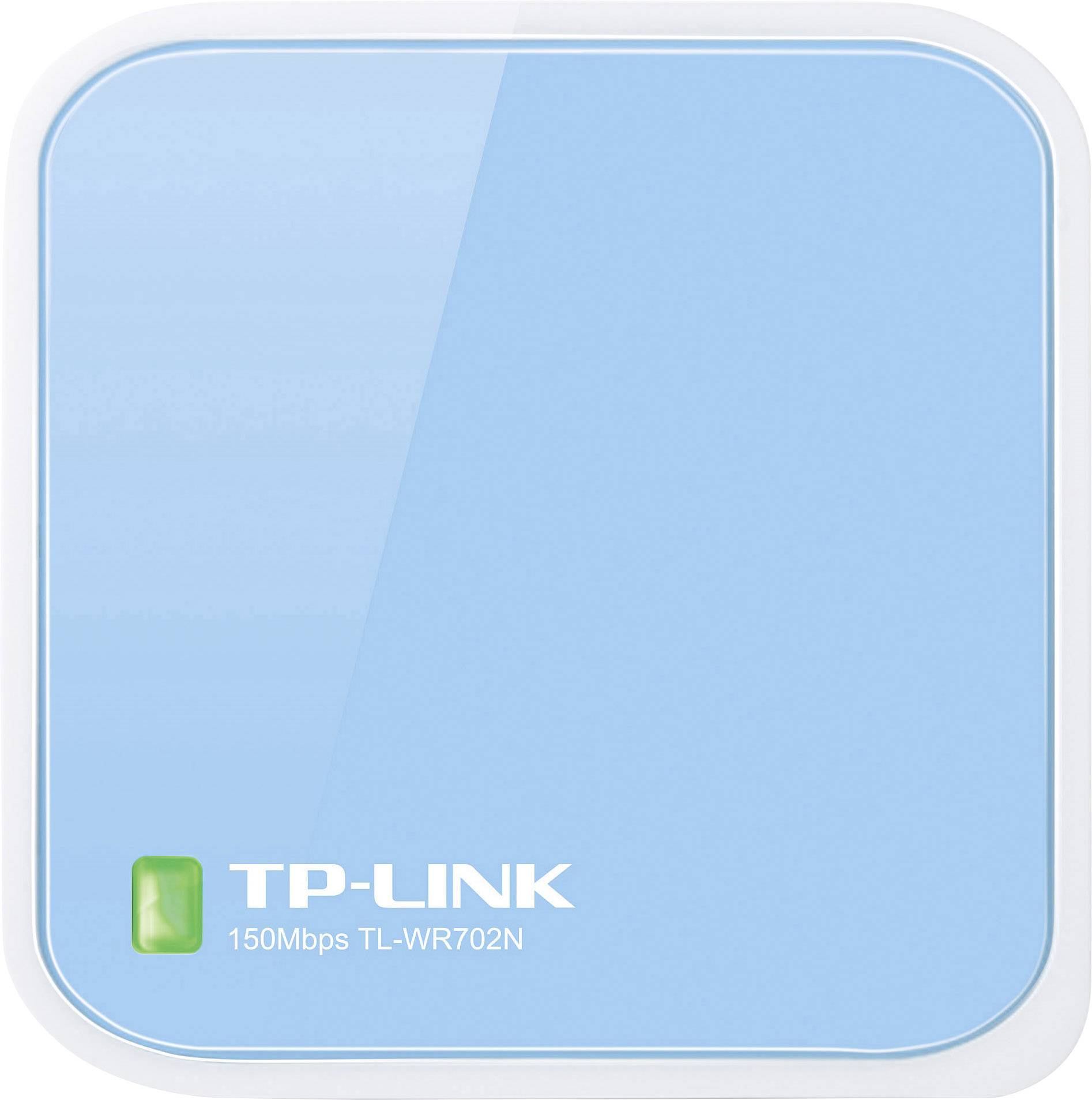 Plavi TP-Link TL-WR702N 150Mbps usmjerivač.