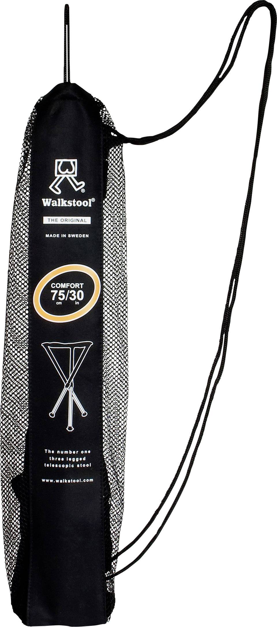 Torba za pohranu Walkstool Comfort 75/30. Izdržljiv mrežasti materijal, crni dizajn s remenom za nošenje i logotipom marke.