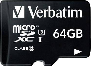 Crna MicroSDXC kartica Verbatim kapaciteta 64 GB, klase 10, UHS-I.