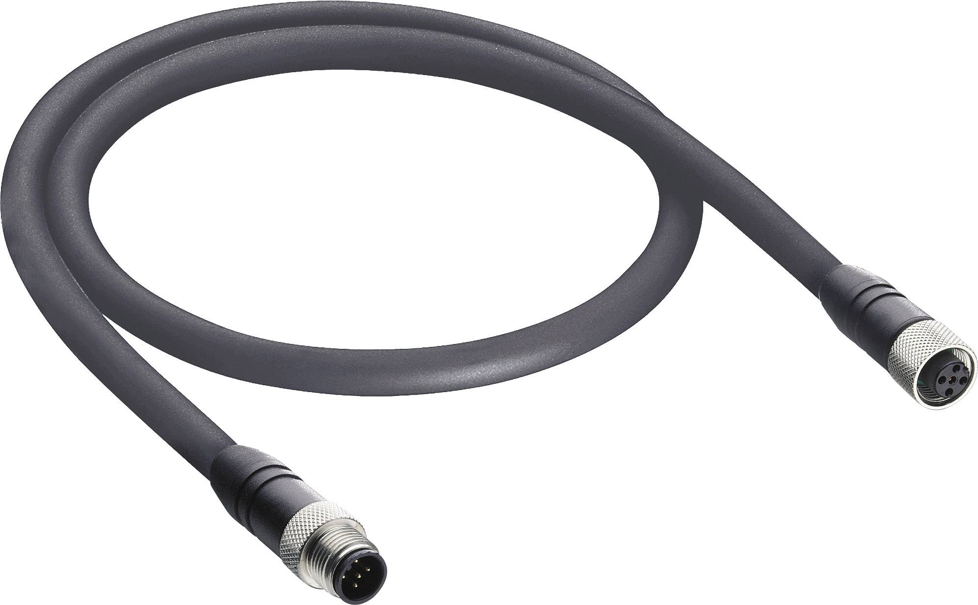Crni kabel s dva okrugla priključka na svakom kraju, pogodan za elektroničke ili audio spojeve.