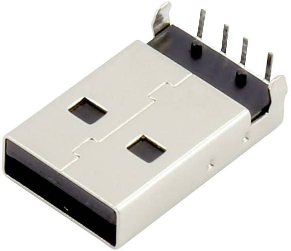 USB utikač na bijeloj pozadini. Utikač prikazuje metalne kontakte i pravokutni priključak.